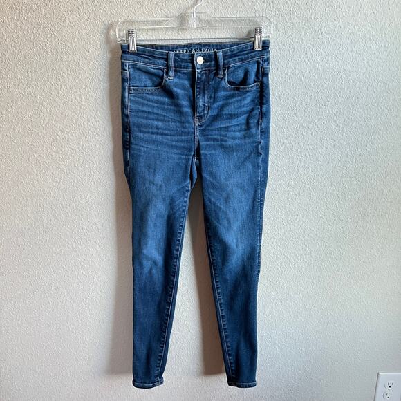 American Eagle High Rise Jegging Jeans Womens 2 Short Medium Wash Stretch Skinny - Picture 1 of 8